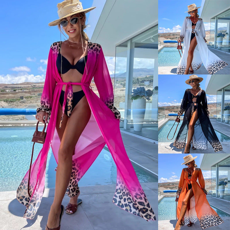 Vestido playero de gasa con cordones y estampado para mujer, ideal para playa y vacaciones.