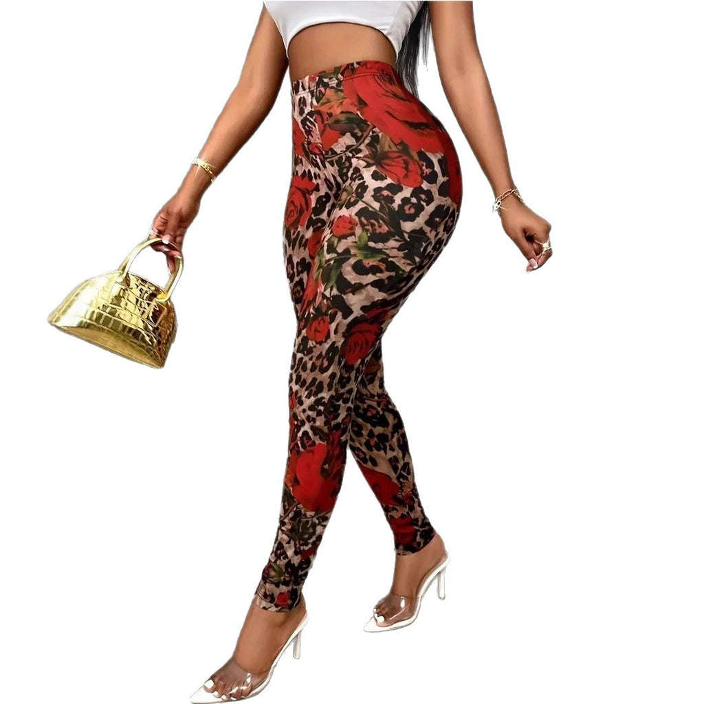 Leggings con cintura elástica y estampado floral para mujer