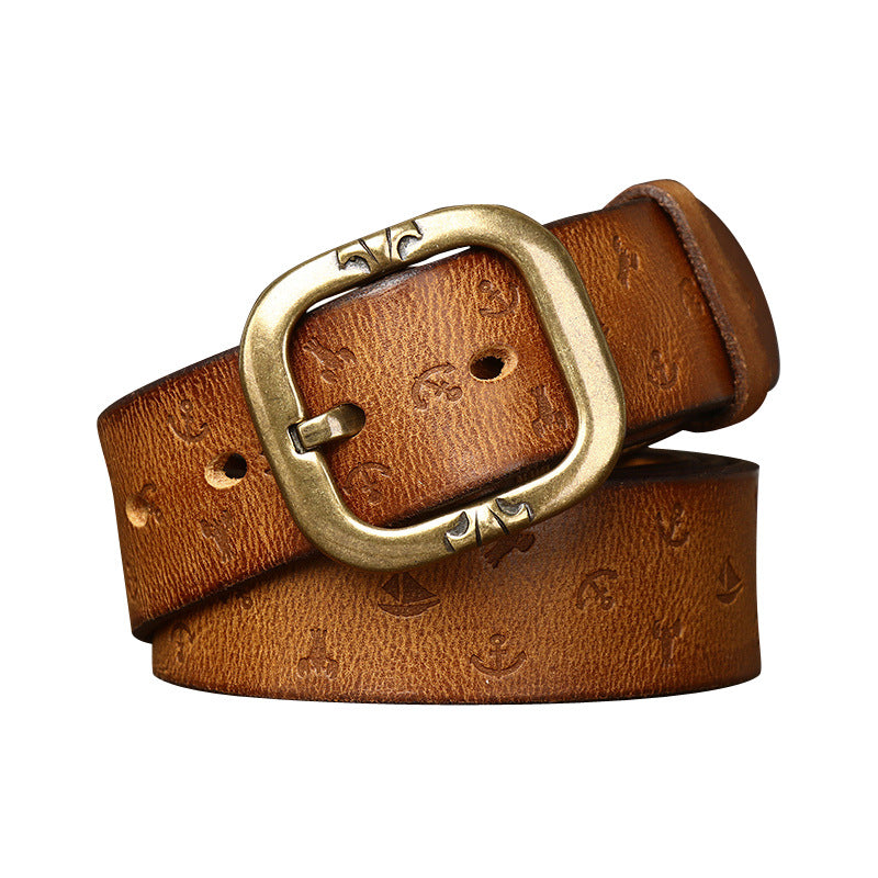 Cinturón de cuero con estampado de estilo coreano para hombre