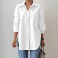 Solid-color Split-neck Long-sleeve Shirt
