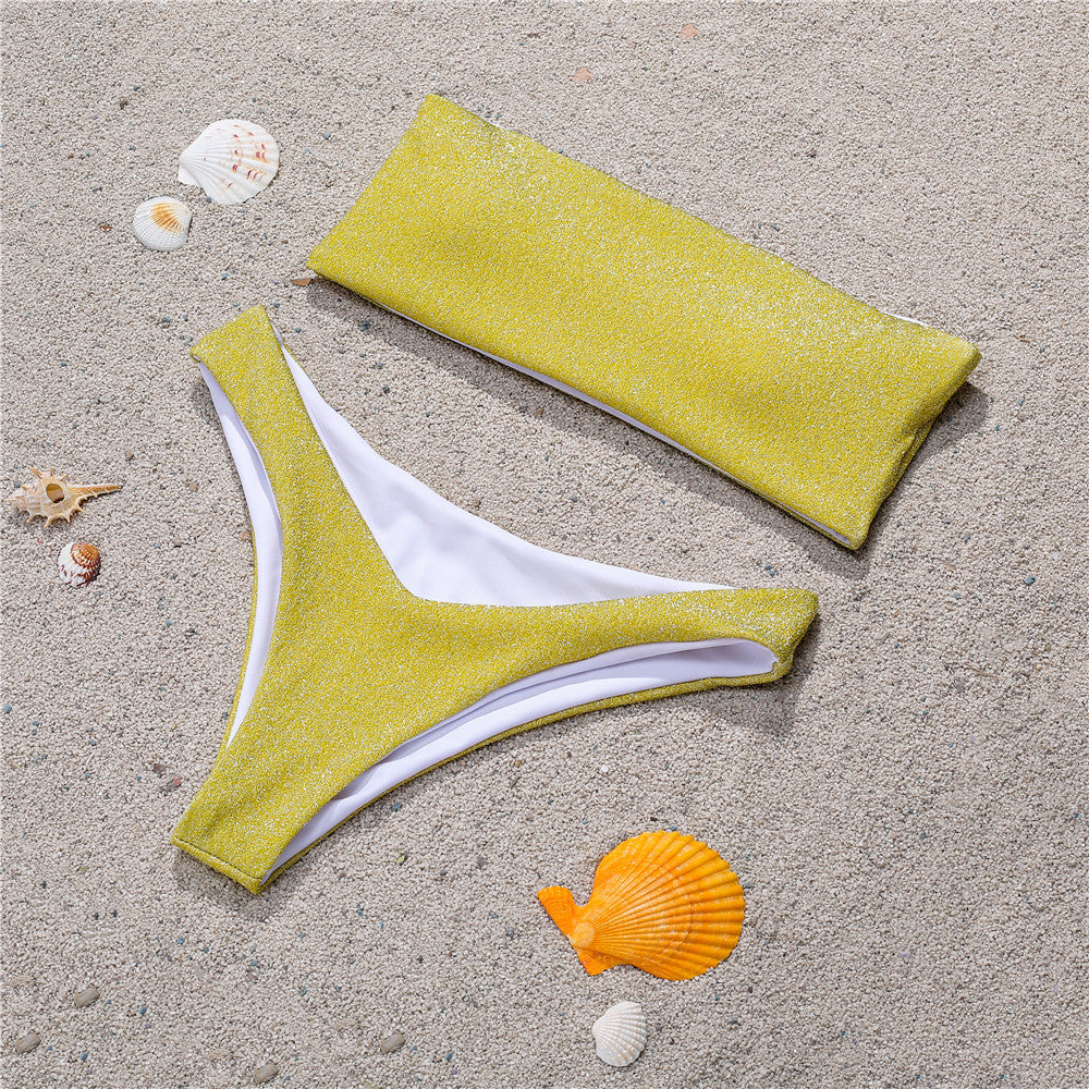 Tube Top Bandeau Bikini Set Women Strapless Two Piece Swimsuit Beach