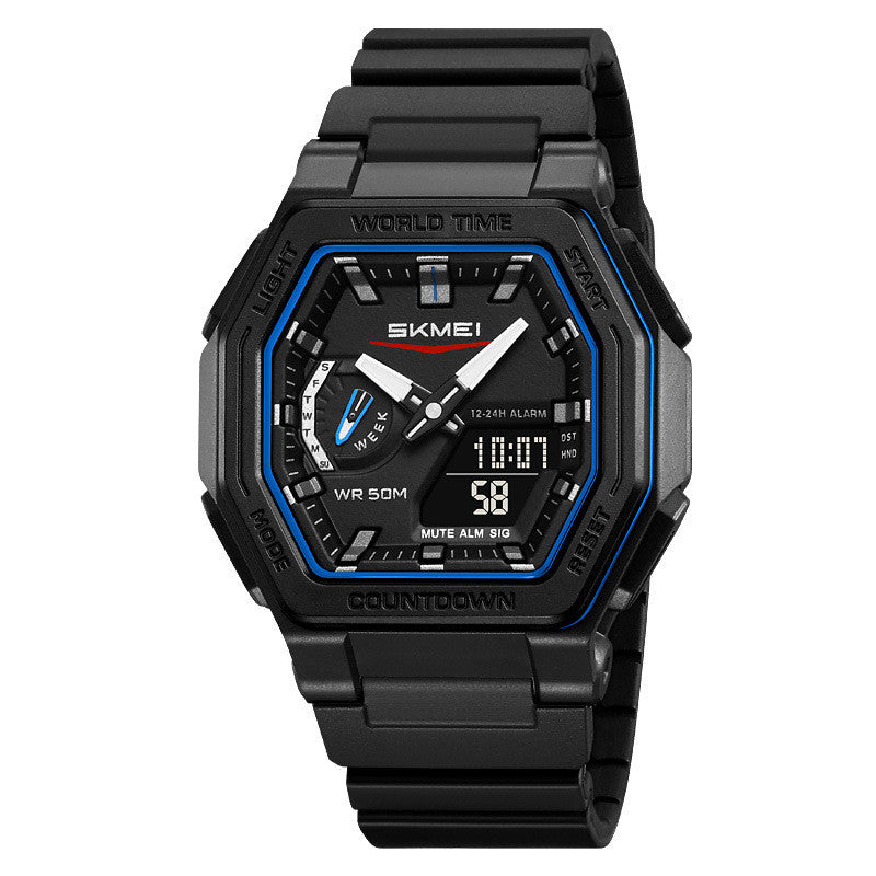 Reloj digital multifunción resistente al agua para estudiantes. Un reloj de pulsera deportivo versátil con doble pantalla.
