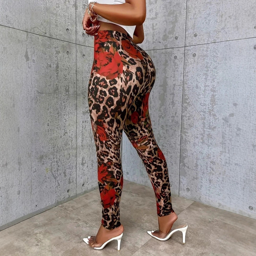 Leggings con cintura elástica y estampado floral para mujer