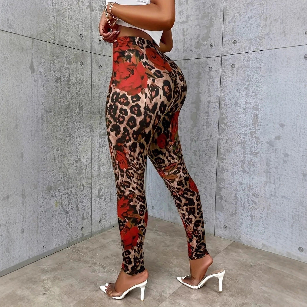 Leggings con cintura elástica y estampado floral para mujer