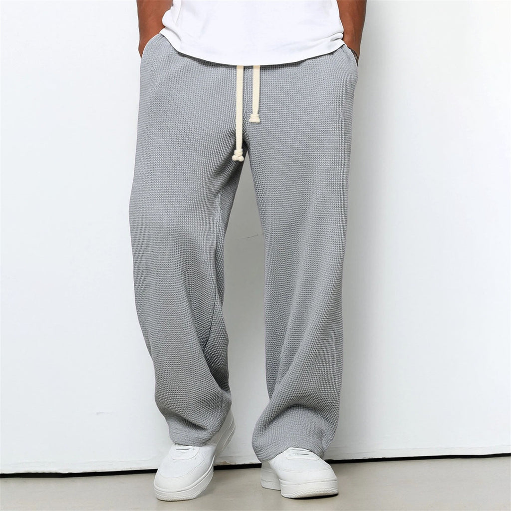 Pantalones deportivos anchos de punto gofre de corte relajado para hombre