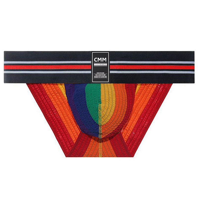 Ropa interior deportiva arcoíris de cintura ancha, corte alto y alta elasticidad para hombre
