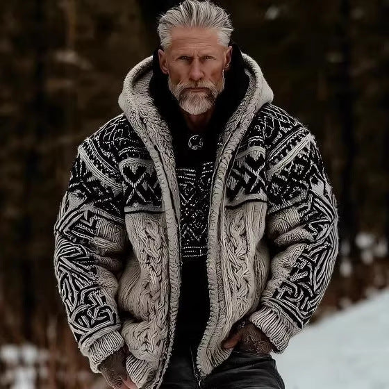 Sudadera con capucha informal estampada con dos bolsillos y cremallera para hombre