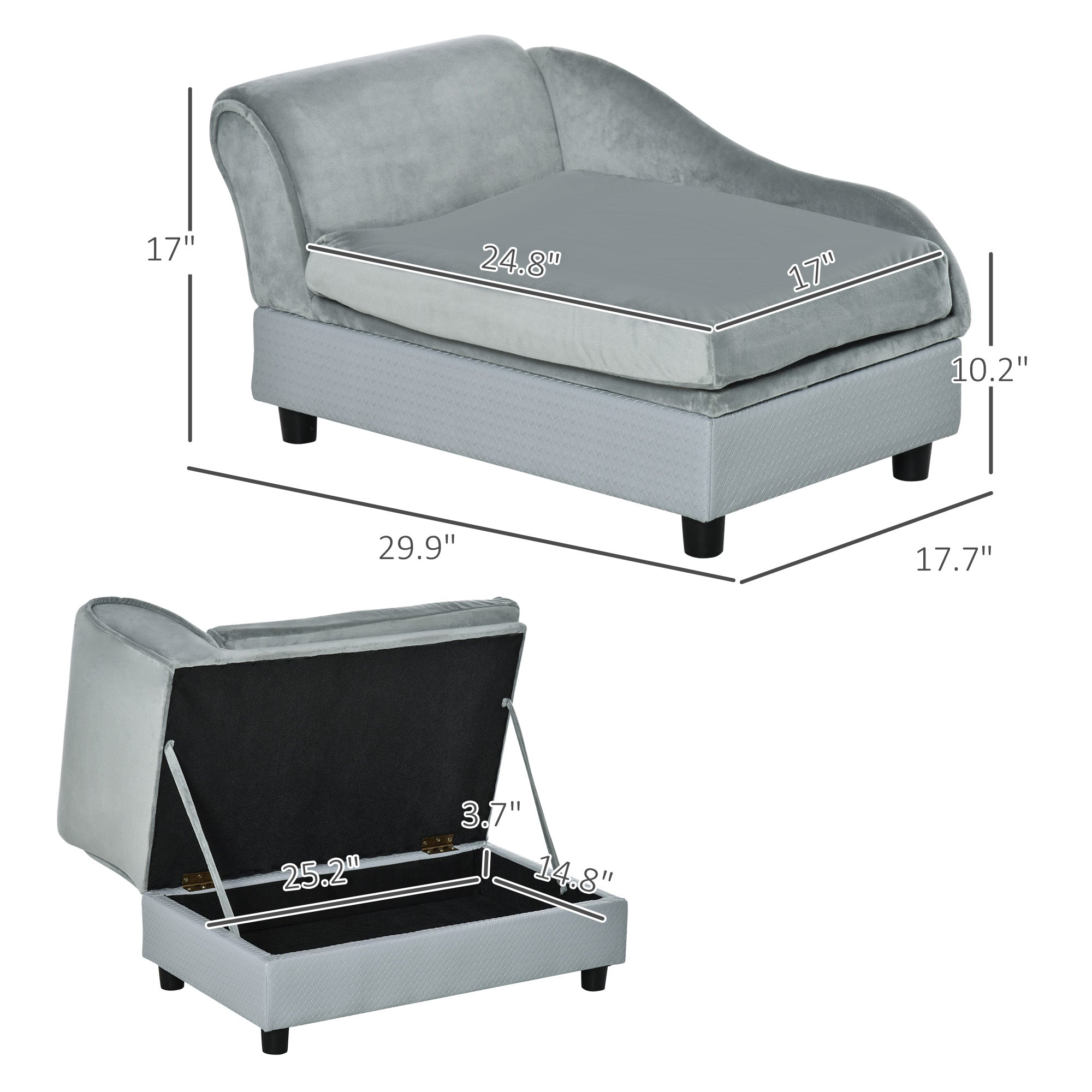 Cama de lujo para perros pequeños, con espacio de almacenamiento oculto, sofá de espuma suave, muebles modernos para mascotas, color gris