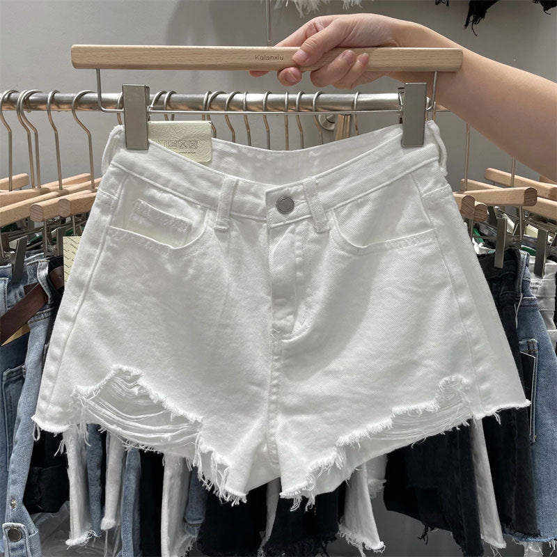 Shorts de mezclilla con bordes sin rematar para mujer, populares en Instagram
