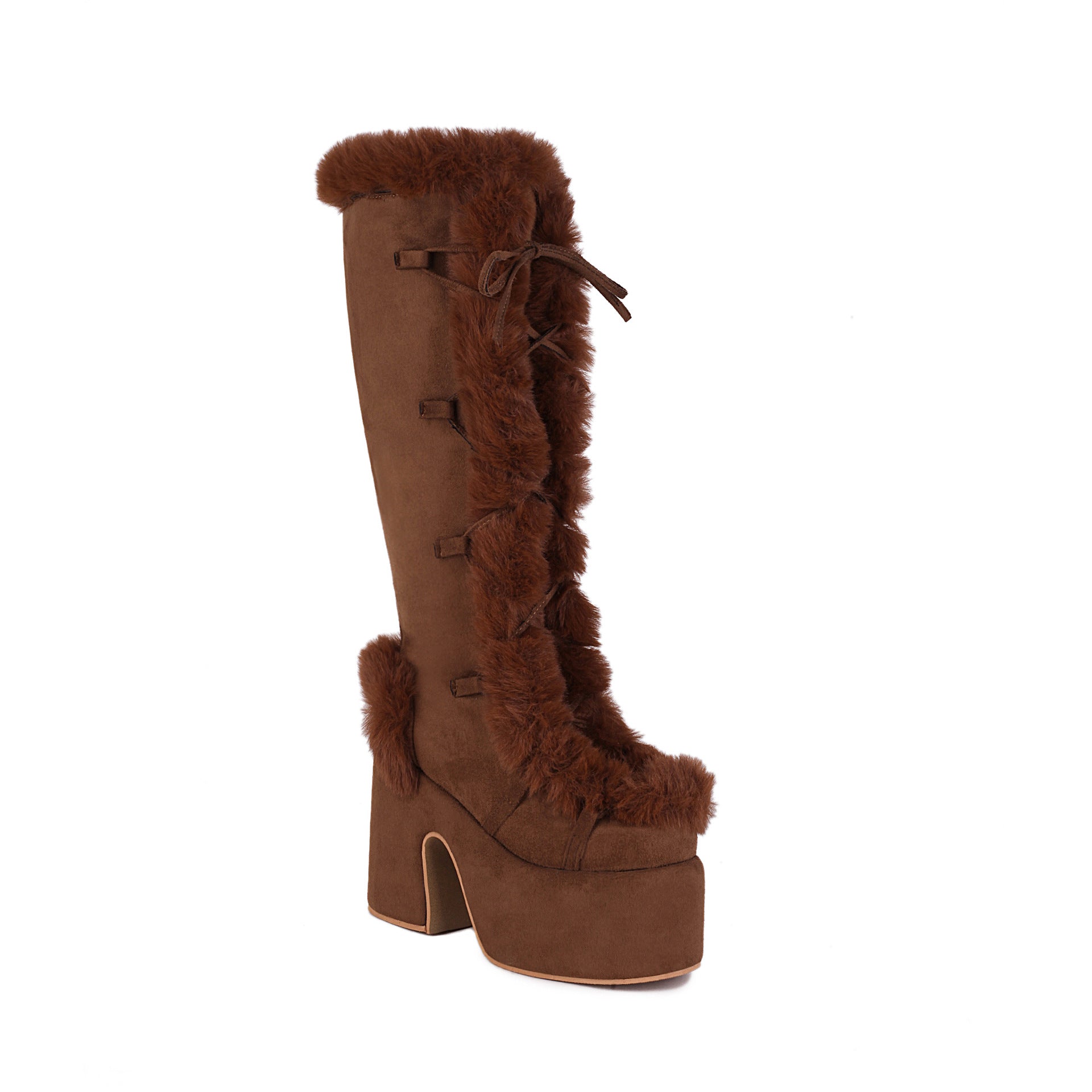 Botas de piel con plataforma y tacón alto para mujer