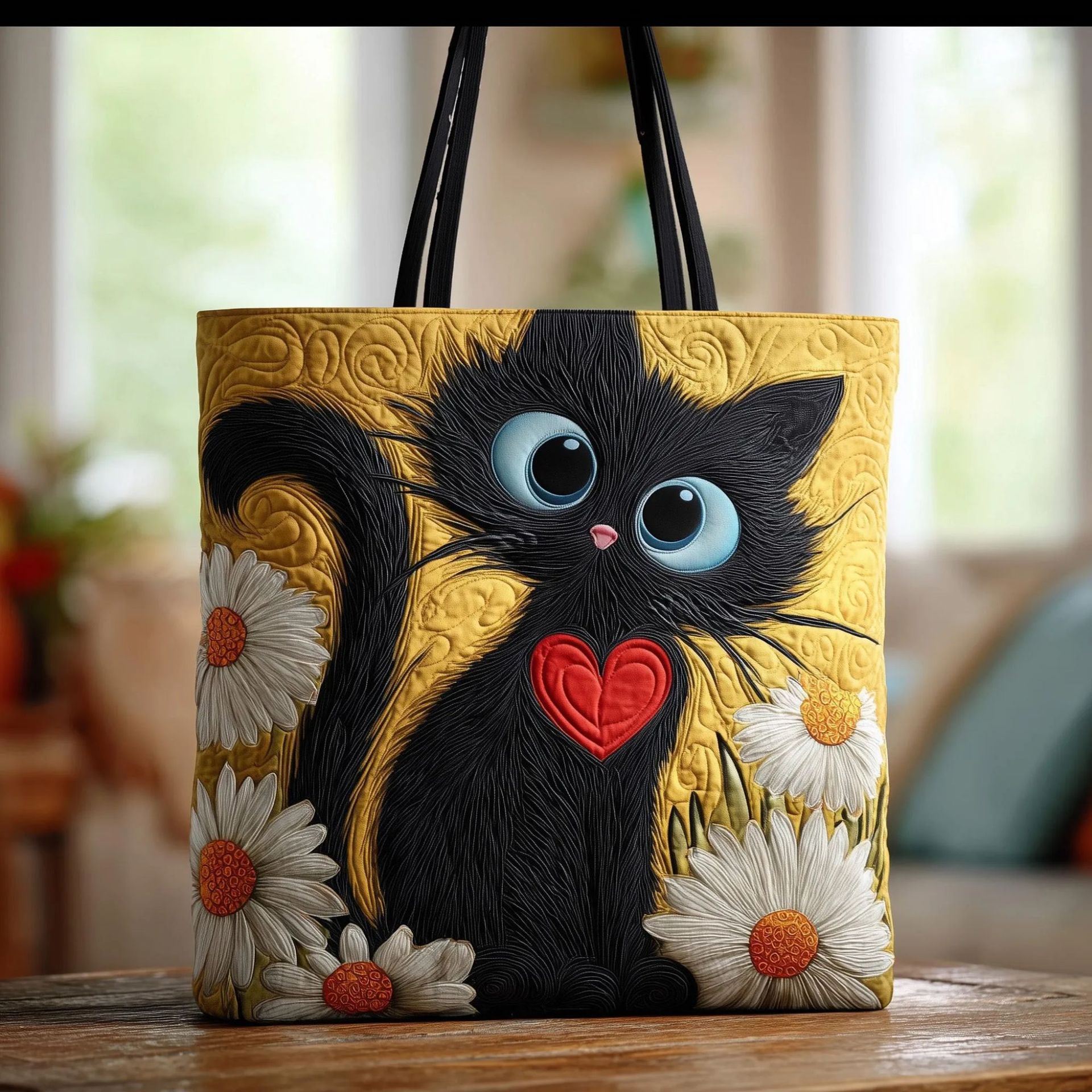 Bolso tote creativo de gran capacidad con impresión digital y bordado acolchado.