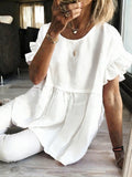 Solid-color Crewneck Short-sleeve Ruched Womens Top