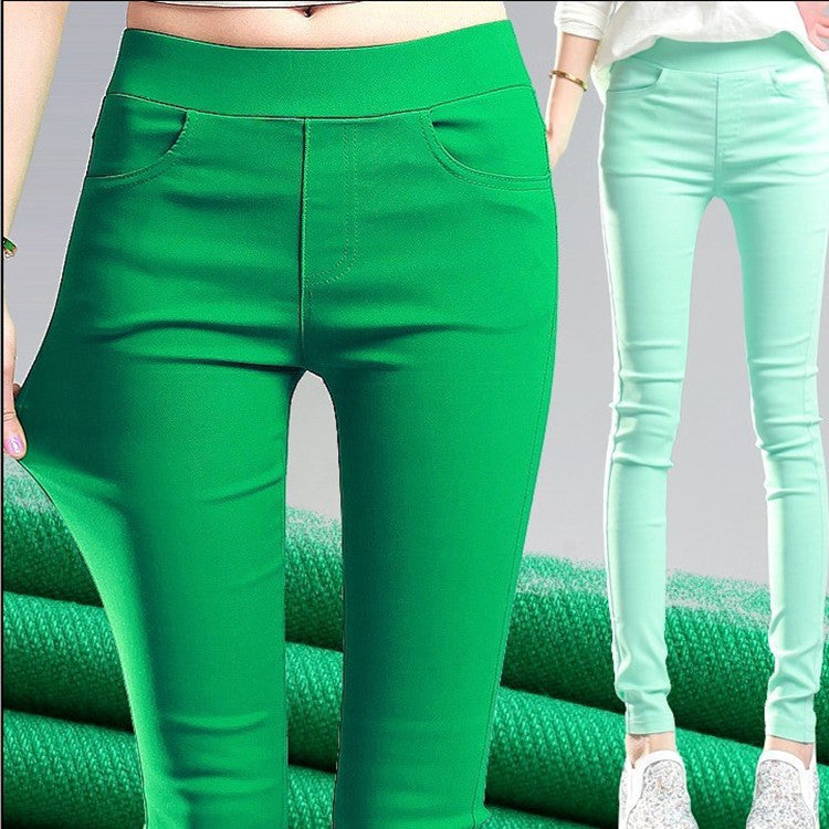 Pantalones pitillo coloridos con cintura elástica y elásticos para exteriores