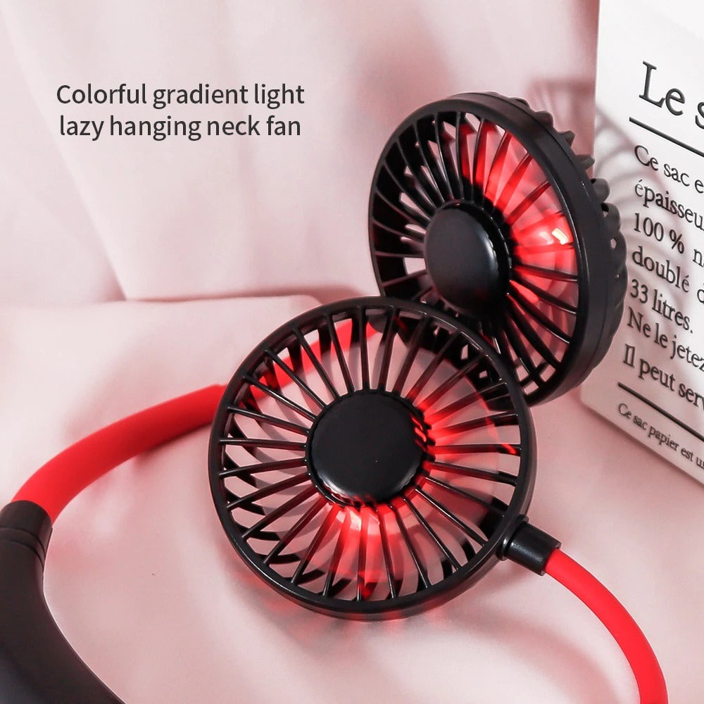 Mini ventilador portátil de cuello colgante, recargable por USB, doble ventilador, aire acondicionado, aroma colorido, ventilador eléctrico de escritorio para habitación