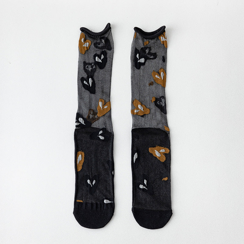 Calcetines tobilleros asimétricos con volantes de punto de fibra de vidrio para mujer