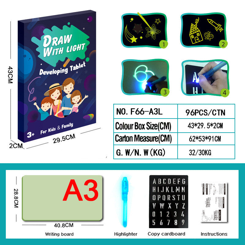 Tablero de dibujo educativo 3D con 8 efectos de luz y rompecabezas