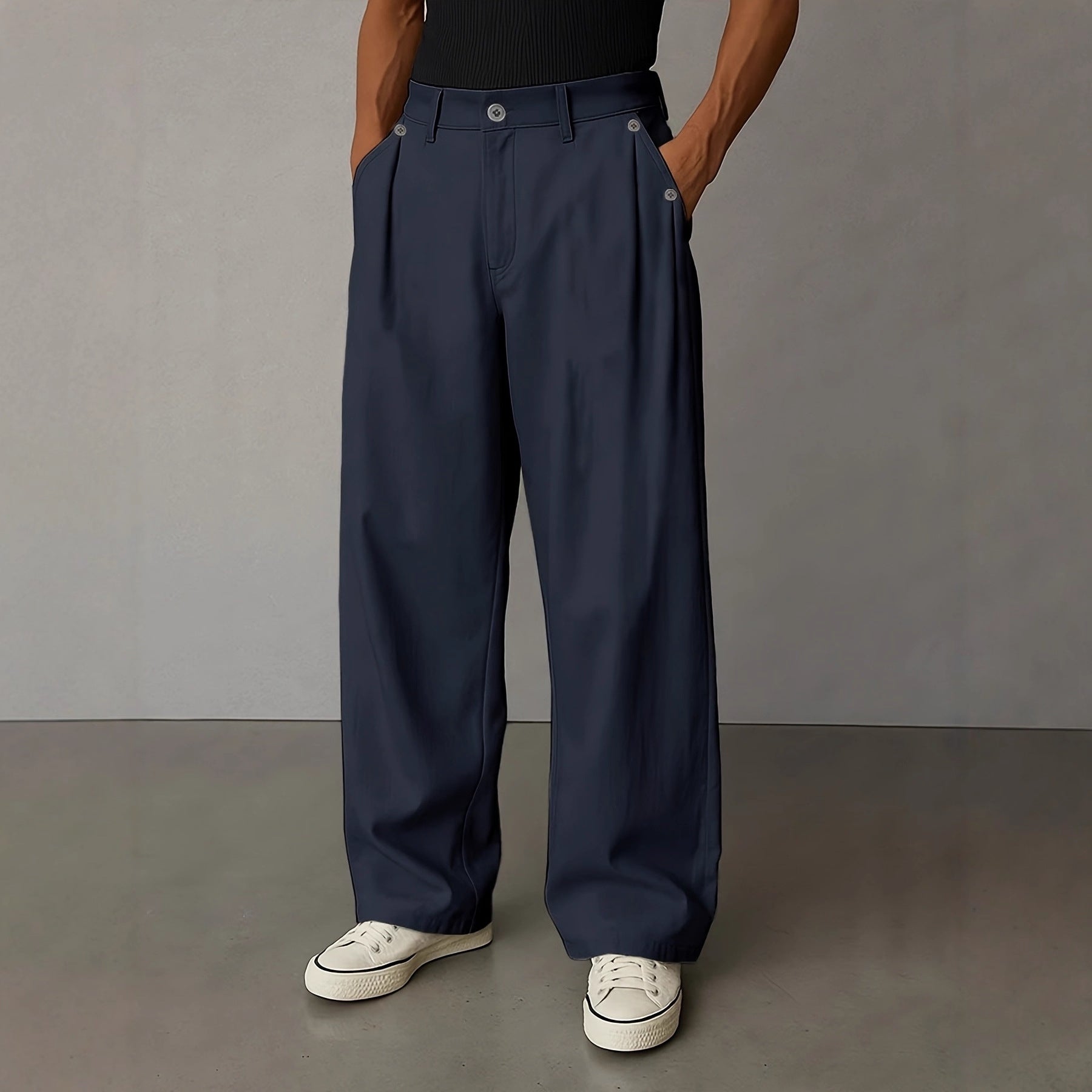 Pantalones rectos casuales de color liso con estilo para hombre