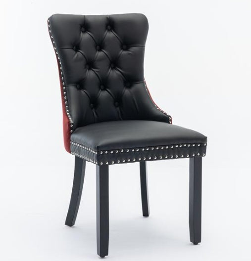 Colección de muebles, juego de 2 sillas de comedor modernas de alta gama con capitoné de madera maciza, tapizadas en PU y terciopelo.
