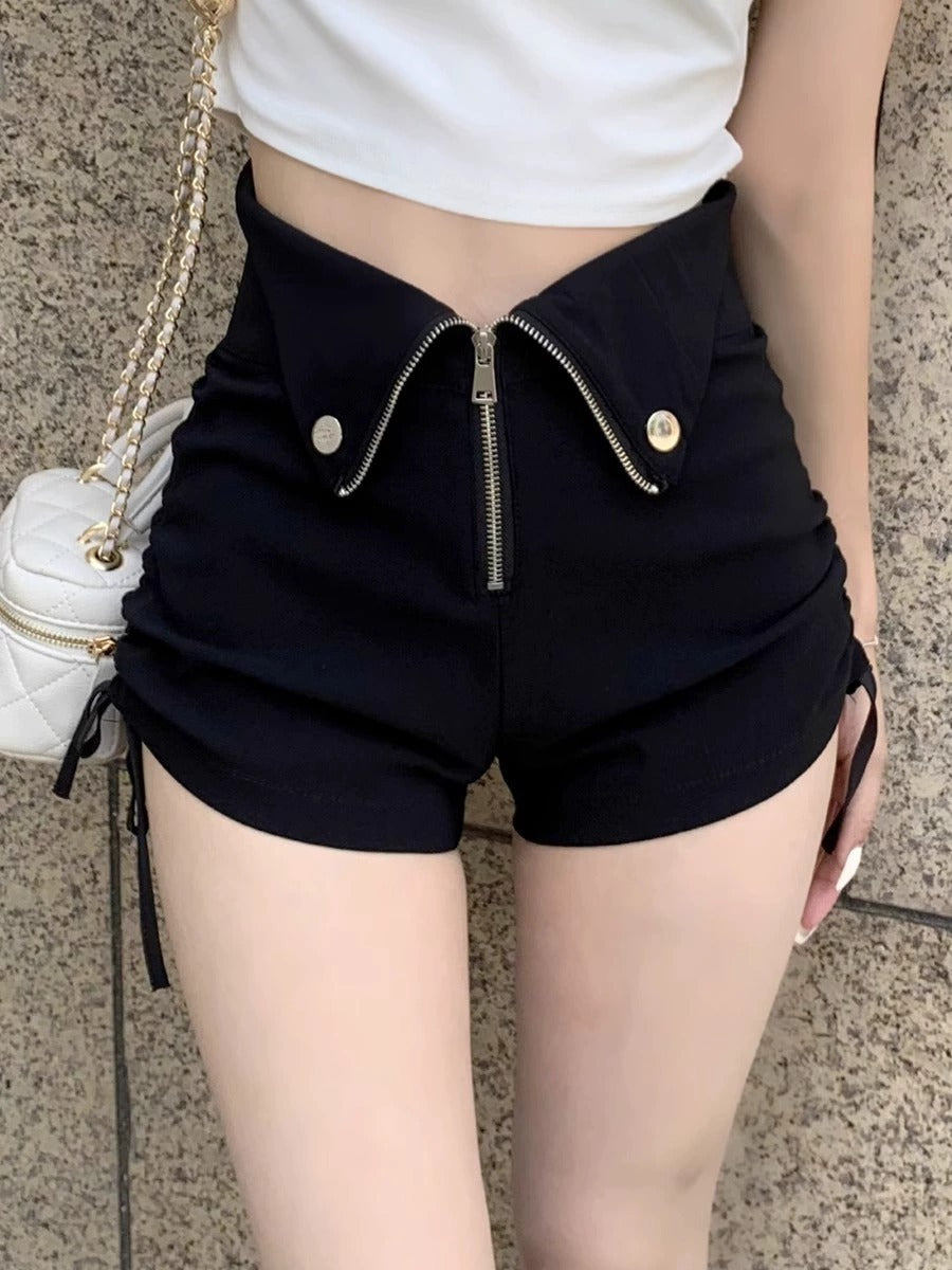 Pantalones cortos negros de tiro alto para mujer