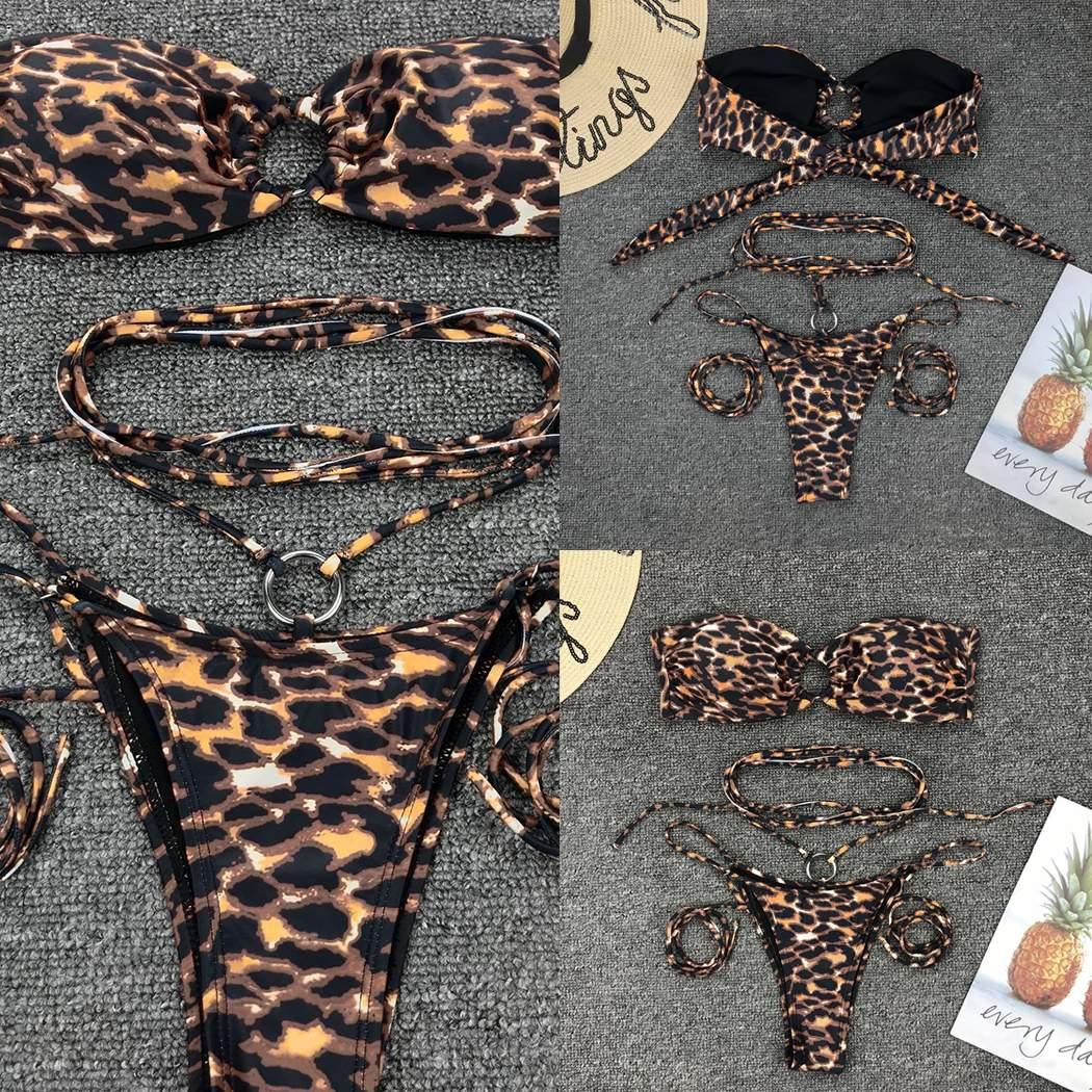 Leopard Print Bikini Set Women Two Piece Animal Print Swimsuit Beach