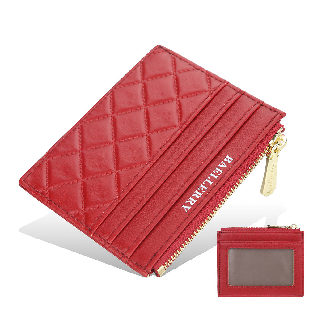 Estuche delgado con cremallera para tarjetas de identificación y licencia de conducir para mujer
