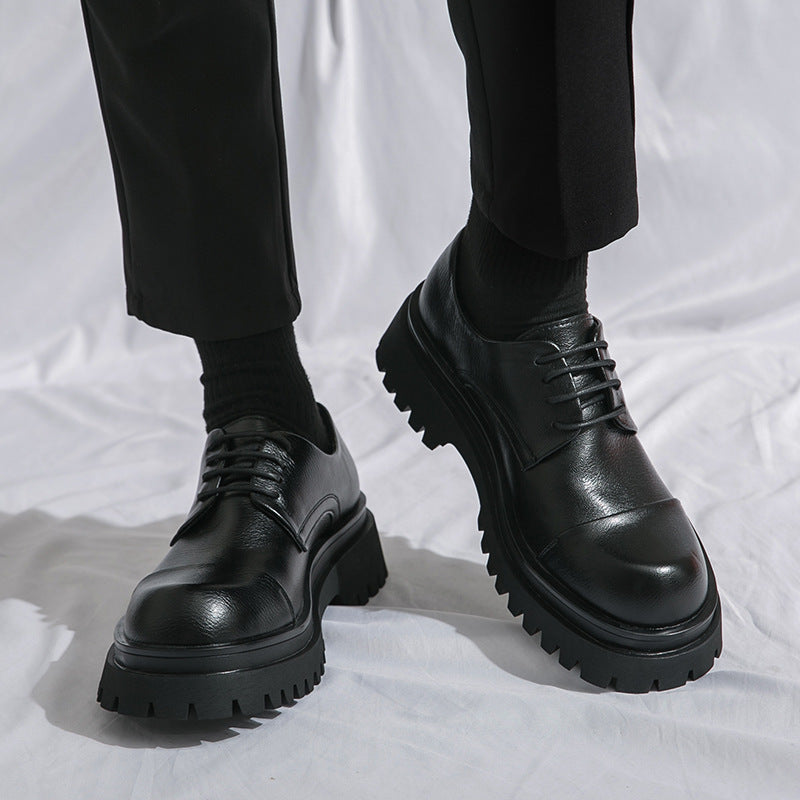Zapatos formales de cuero brillante con aumento de altura, estilo británico