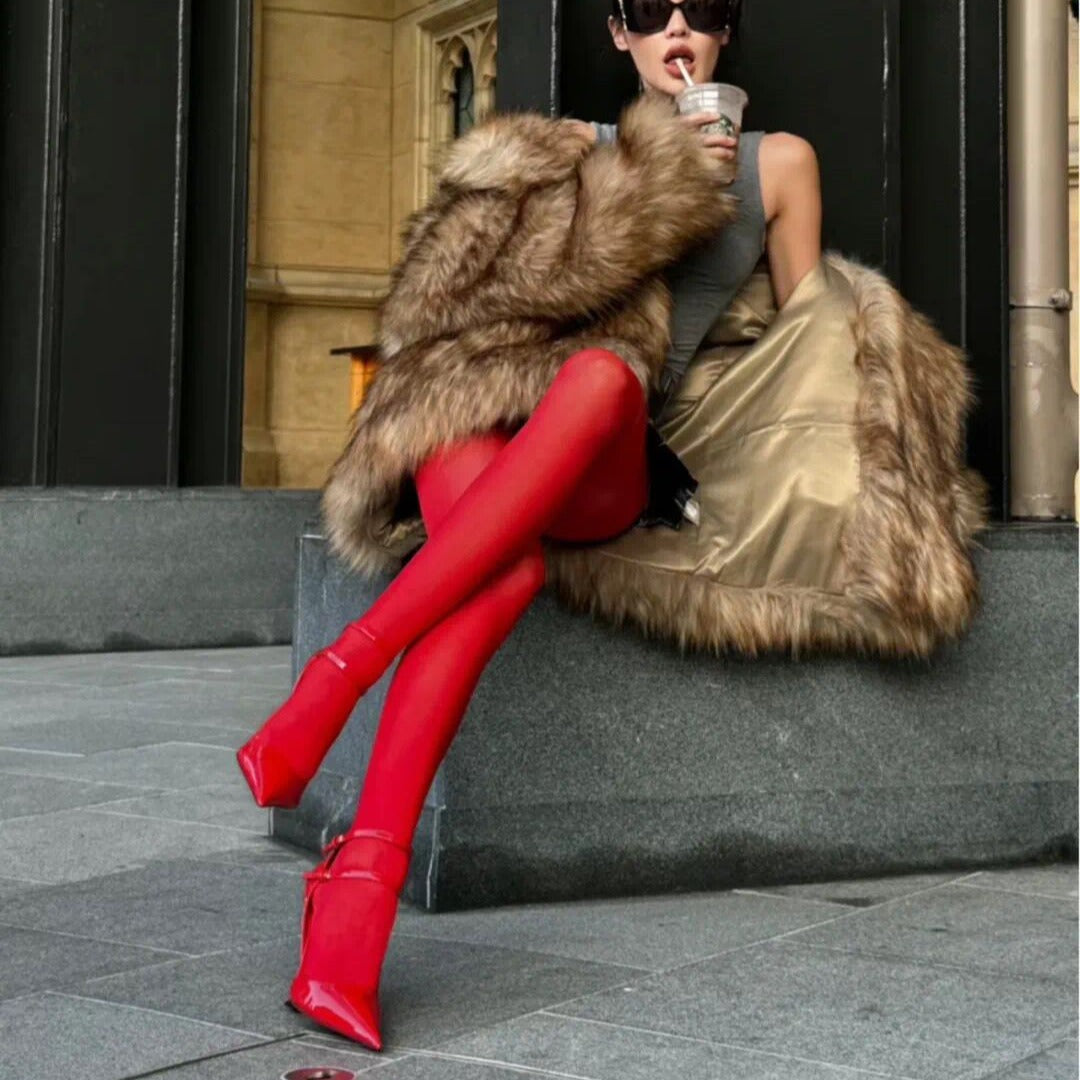 Women's Simple Solid Color Essence Red Silk Stockings