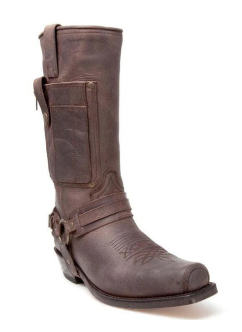 Botas de caballero bordadas de cuero con tacón alto para hombre
