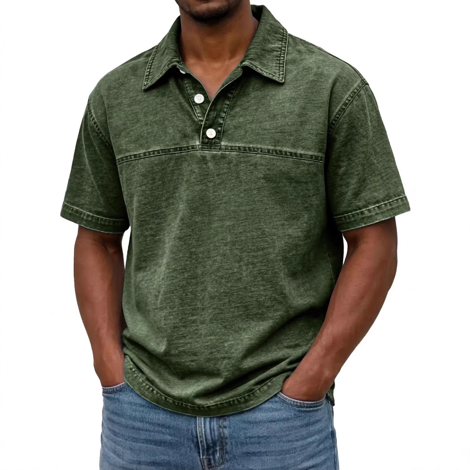Polo vintage de manga corta con solapa y color liso para hombre