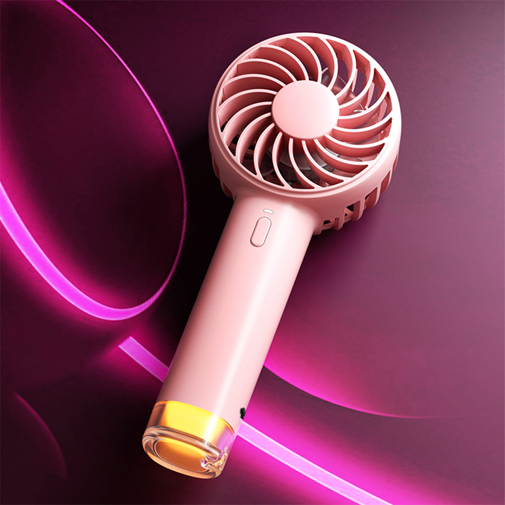 Ventilador eléctrico portátil Little Bee de color, bonito y con carga, con lámpara pequeña y mango redondo