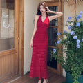 Fitted Figure-flattering French-style Polka-dot Print Halter Dress
