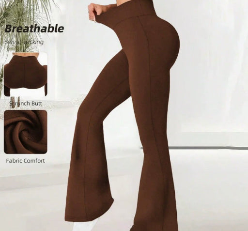 Pantalones de yoga finos de verano para mujer, leggings anchos de cintura alta y pierna recta