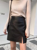 Falda de cuero sintético para mujer, sexy, ajustada, de cintura alta, para otoño e invierno