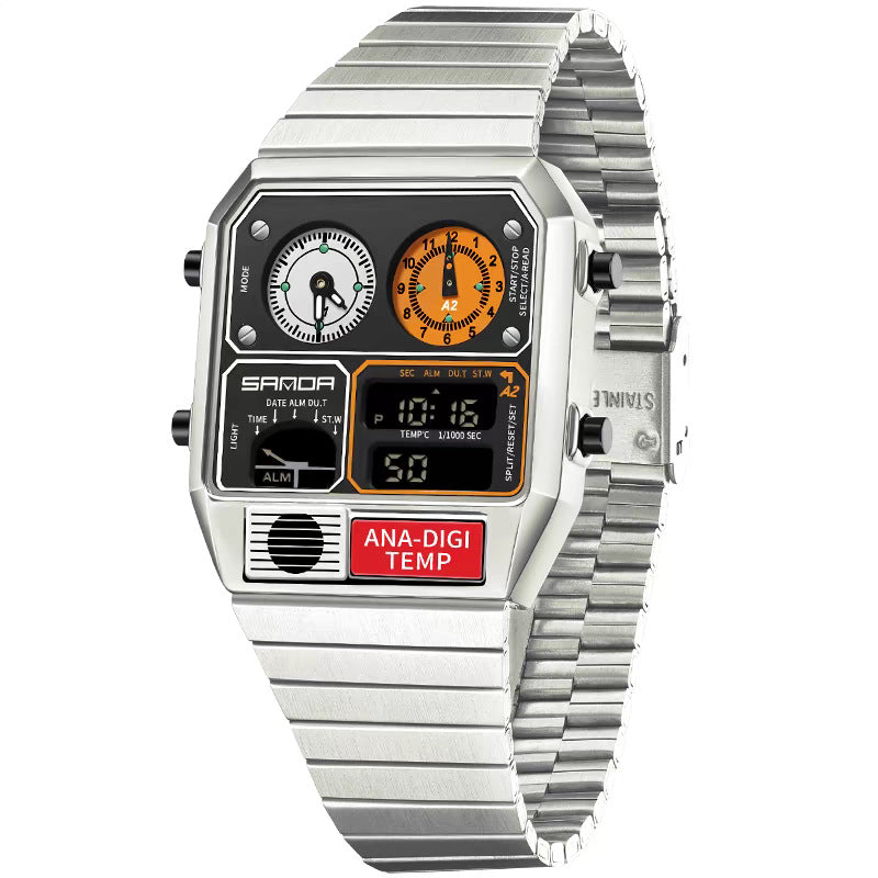 Reloj retro cuadrado multifuncional resistente al agua para hombre con medición de temperatura