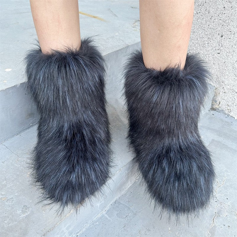 Botas de nieve de felpa de piel de mapache