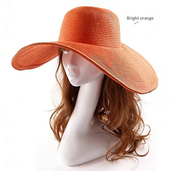 Large-brimmed Round-top Straw Hat For Summer Solid Color DIY-friendly