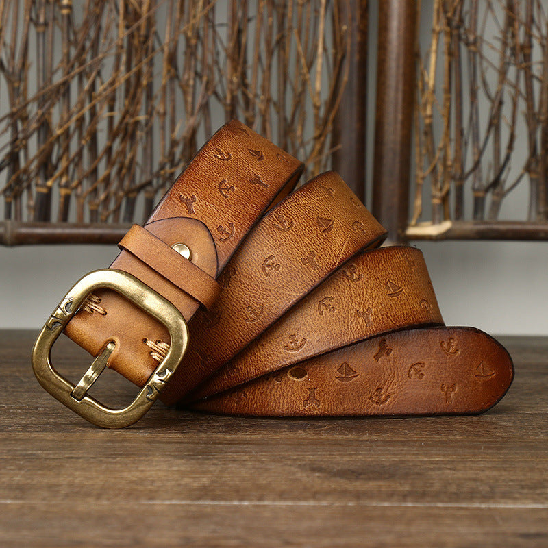 Cinturón de cuero con estampado de estilo coreano para hombre