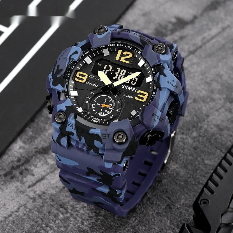 Reloj electrónico deportivo multifuncional de doble movimiento para hombre