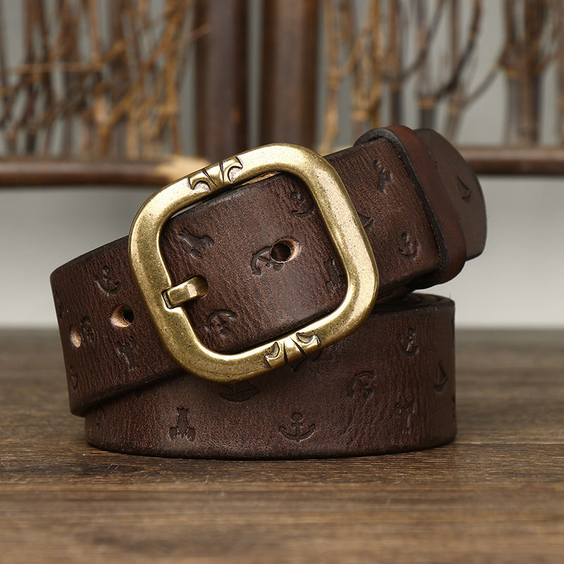 Cinturón de cuero con estampado de estilo coreano para hombre