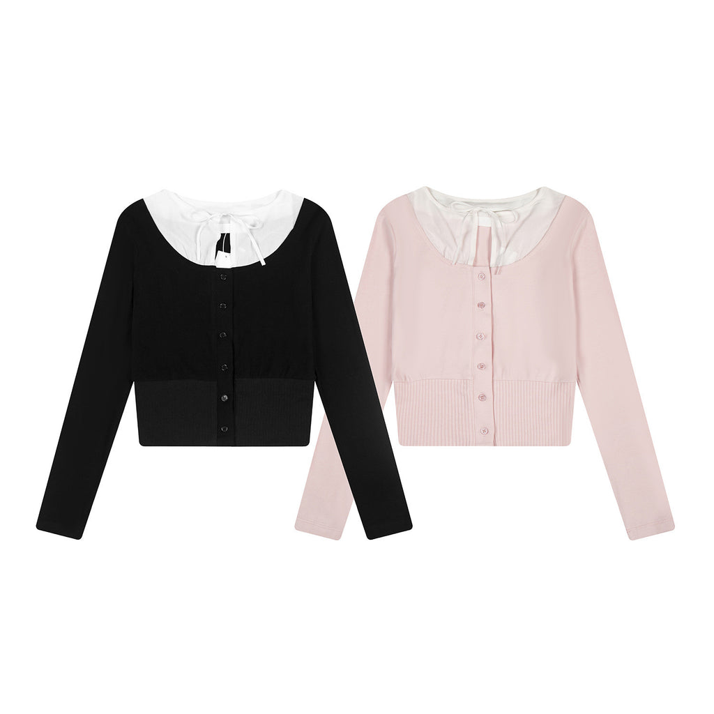Camiseta de manga larga ajustada con volantes para mujer