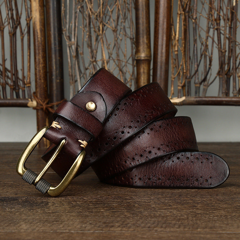 Hollowed-out First-layer Cowhide Pin-buckle Belt For Mengenuine Leather Belt For Jeans