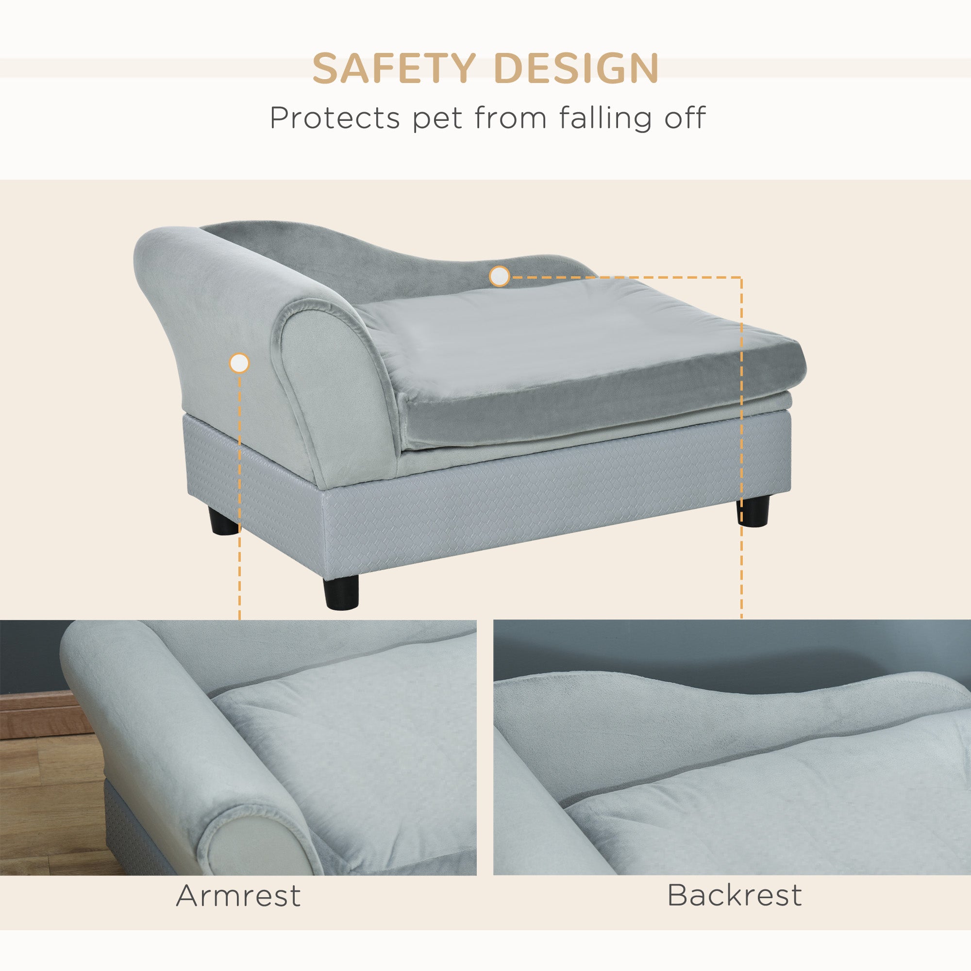 Cama de lujo para perros pequeños, con espacio de almacenamiento oculto, sofá de espuma suave, muebles modernos para mascotas, color gris