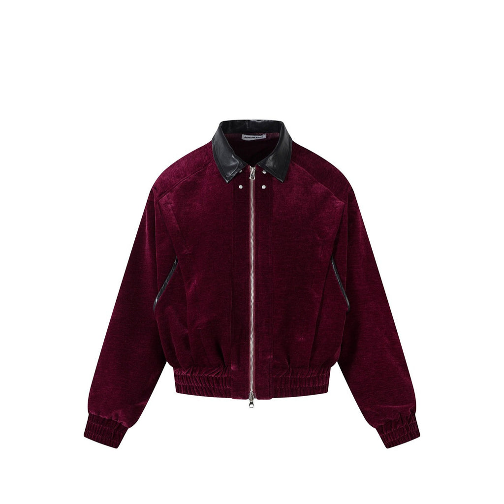 Rivet Contrast-Fabric Suede Patchwork Lapel Jacket