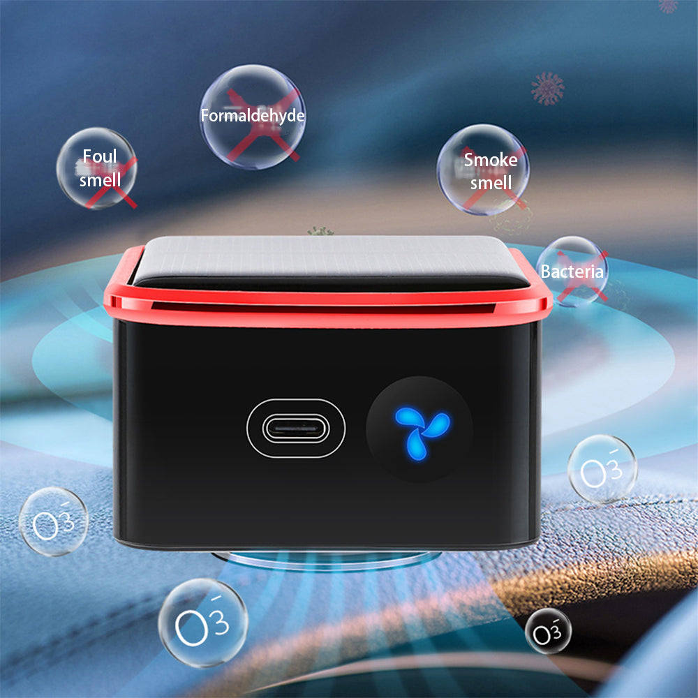 Dispositivo de purificación de aire, desodorización, esterilización y desinfección con energía solar para automóvil.