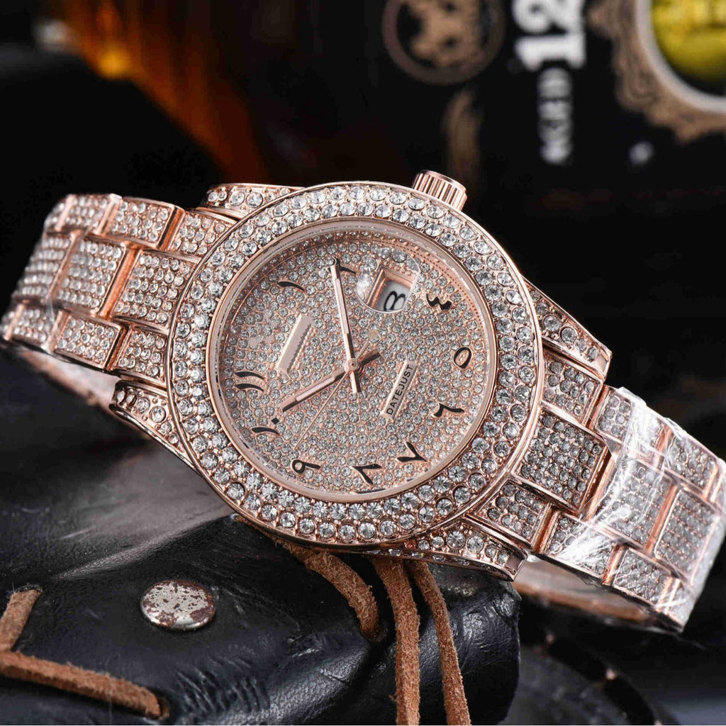 Reloj de cuarzo de acero inoxidable con diamantes para hombre