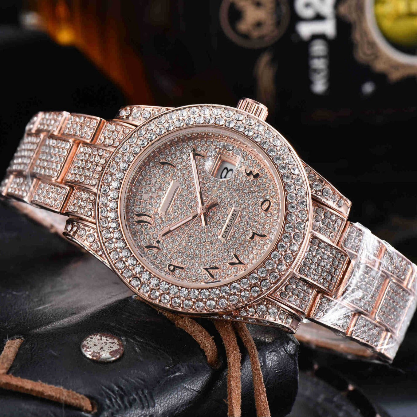 Reloj de cuarzo de acero inoxidable con diamantes para hombre