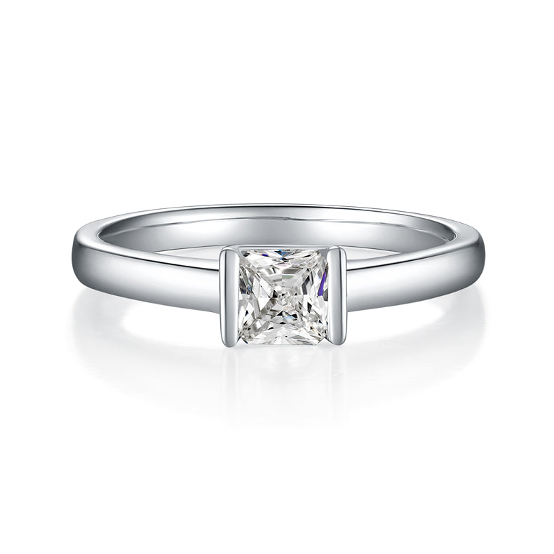 Square Moissanite Set With Top-quality Moissanite Luxury And Fashionable Light Luxury Jewelry Silver Ring S925 Silver Electroplated With Platinum