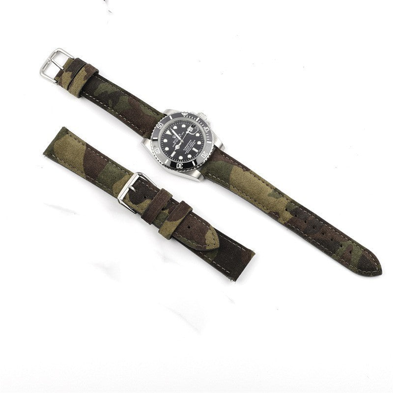 Correa de reloj de piel auténtica con diseño de camuflaje, creativa y versátil.