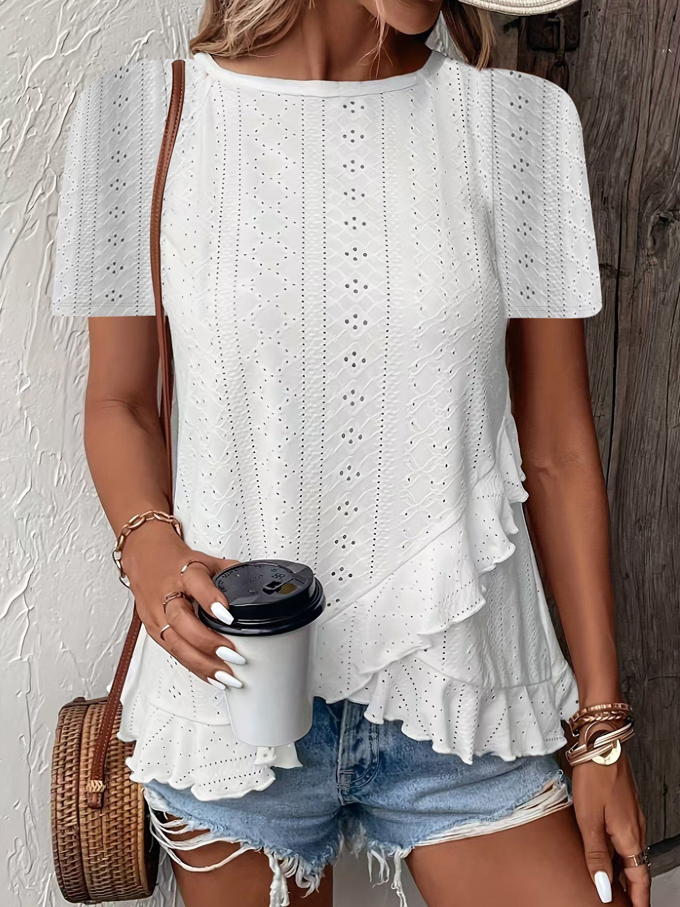 Womens Fashion Casual Solid-color Short-sleeve Crew Neck