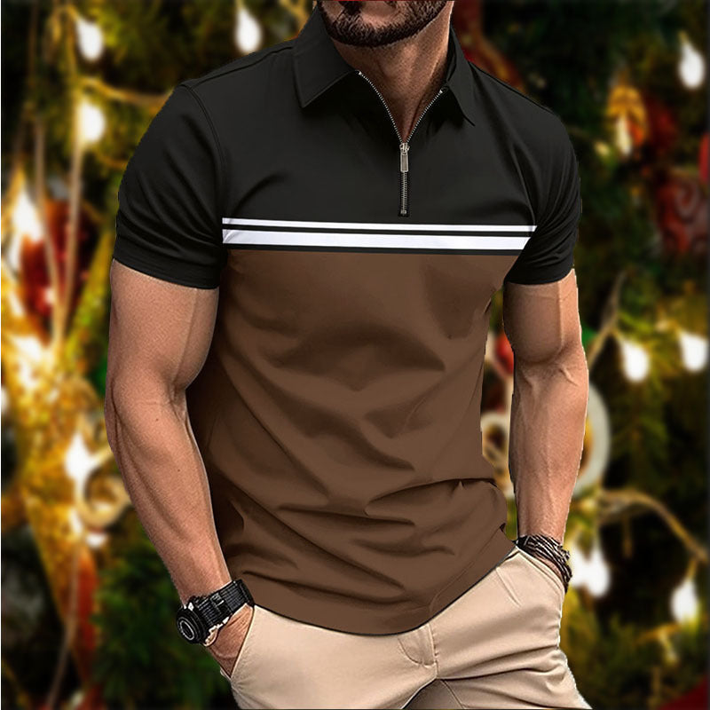Mens Stylish Slim-fit POLO Shirt With A Pointed Collar And Chest Stripes